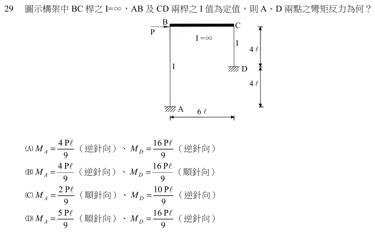 105 年建築師建築結構第 29 題附圖