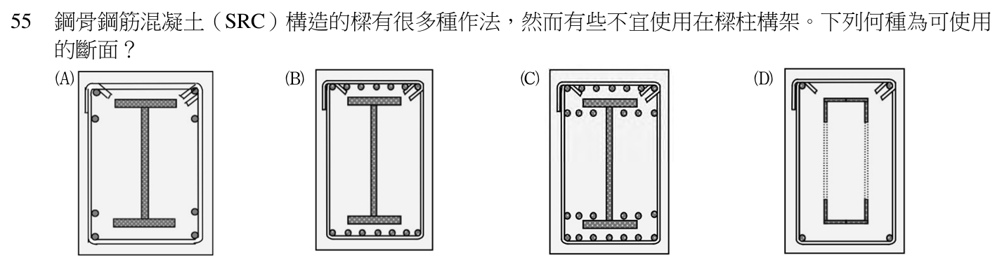 113 年建築師建築構造與施工第 55 題附圖